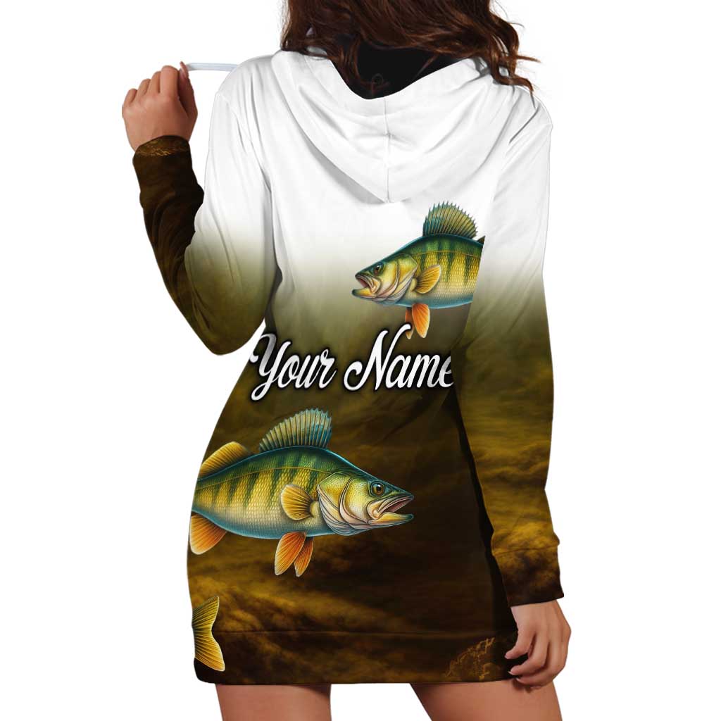 Walleye Fishing Yellow Scales Customize Name Hoodie Dress Dark Gradient Water Background - Wonder Print Shop