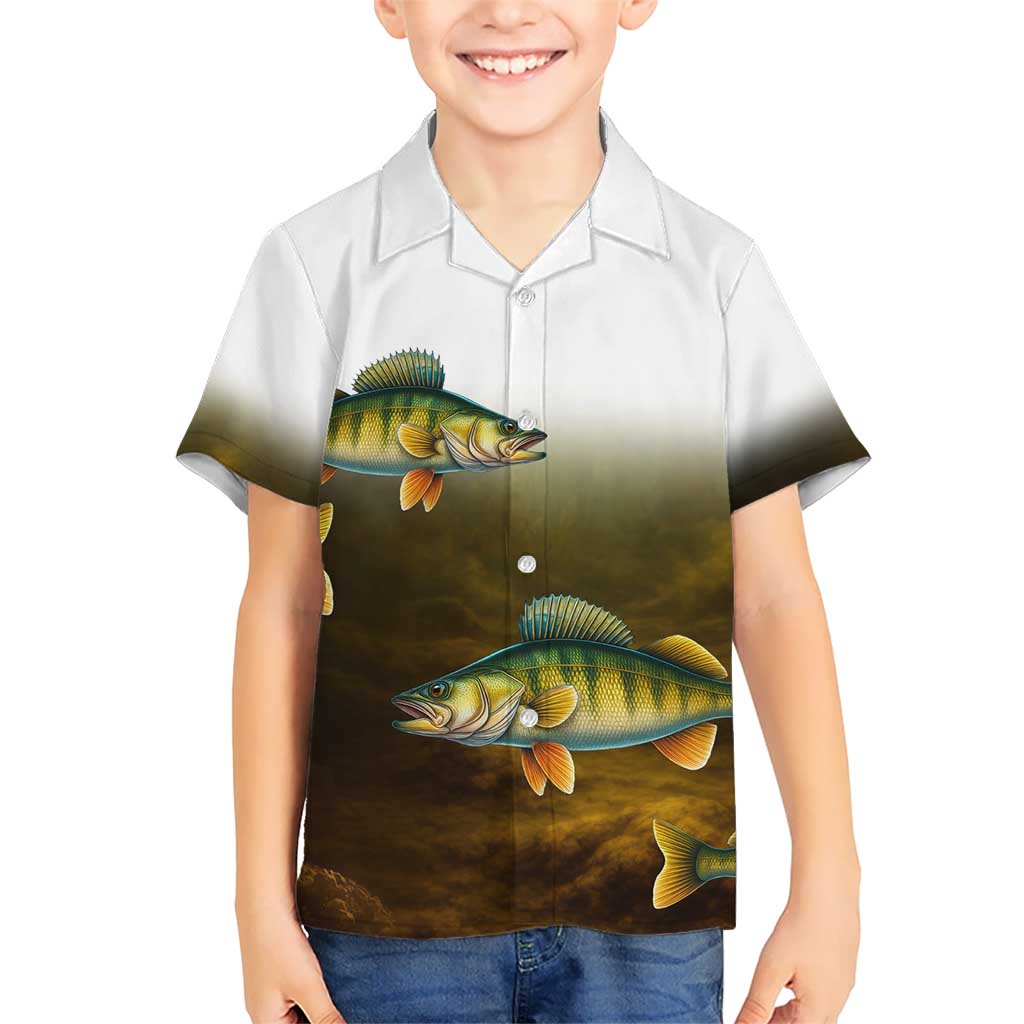 Walleye Fishing Yellow Scales Customize Name Kid Hawaiian Shirt Dark Gradient Water Background - Wonder Print Shop