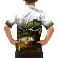 Walleye Fishing Yellow Scales Customize Name Kid Hawaiian Shirt Dark Gradient Water Background - Wonder Print Shop