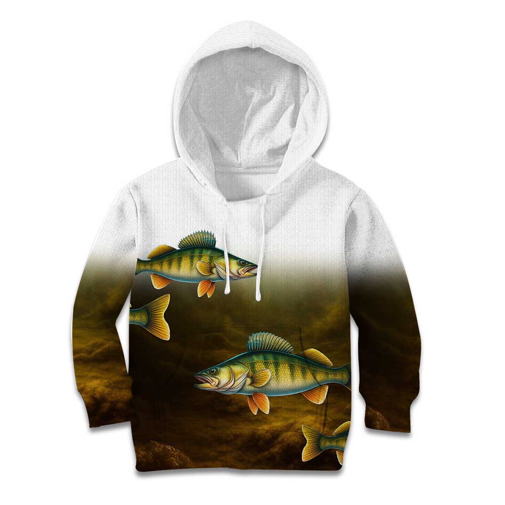 Walleye Fishing Yellow Scales Customize Name Kid Hoodie Dark Gradient Water Background - Wonder Print Shop