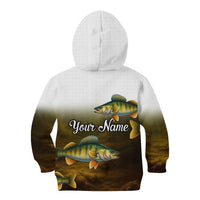 Walleye Fishing Yellow Scales Customize Name Kid Hoodie Dark Gradient Water Background - Wonder Print Shop
