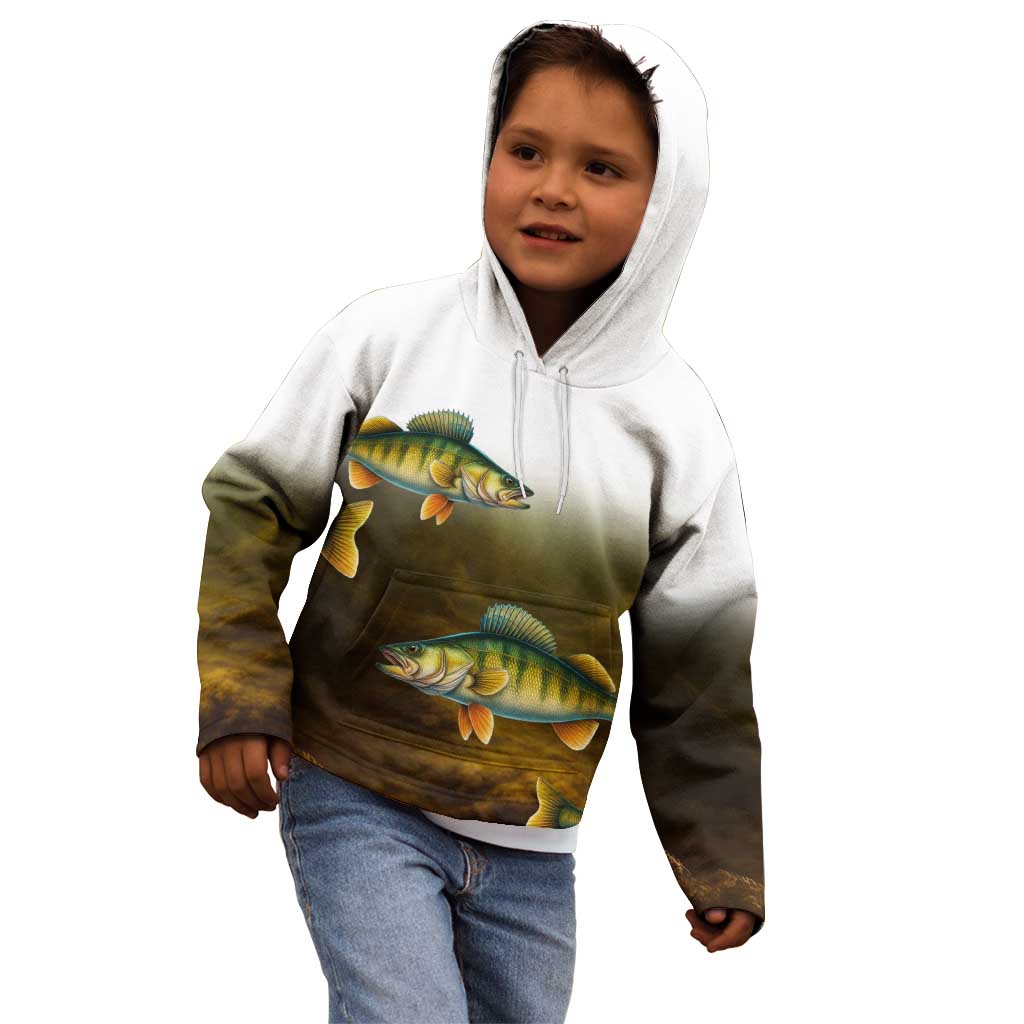 Walleye Fishing Yellow Scales Customize Name Kid Hoodie Dark Gradient Water Background - Wonder Print Shop
