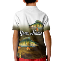Walleye Fishing Yellow Scales Customize Name Kid Polo Shirt Dark Gradient Water Background - Wonder Print Shop
