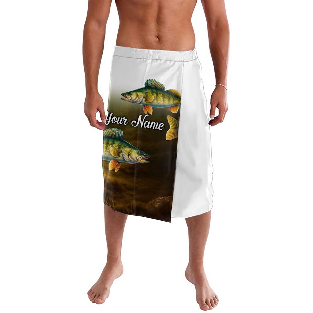 Walleye Fishing Yellow Scales Customize Name Lavalava Dark Gradient Water Background - Wonder Print Shop