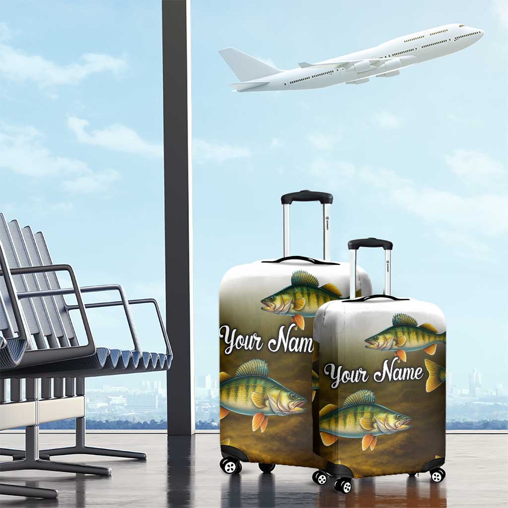 Walleye Fishing Yellow Scales Customize Name Luggage Cover Dark Gradient Water Background - Wonder Print Shop