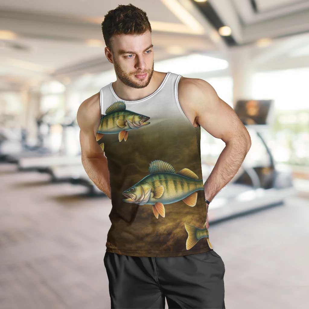 Walleye Fishing Yellow Scales Customize Name Men Tank Top Dark Gradient Water Background - Wonder Print Shop