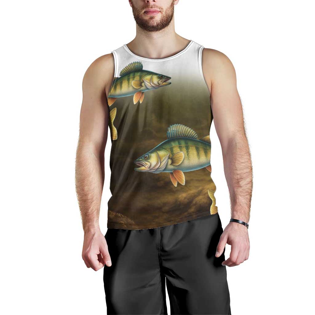Walleye Fishing Yellow Scales Customize Name Men Tank Top Dark Gradient Water Background - Wonder Print Shop