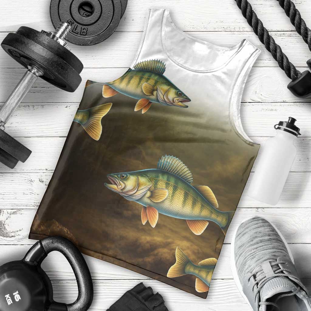 Walleye Fishing Yellow Scales Customize Name Men Tank Top Dark Gradient Water Background - Wonder Print Shop