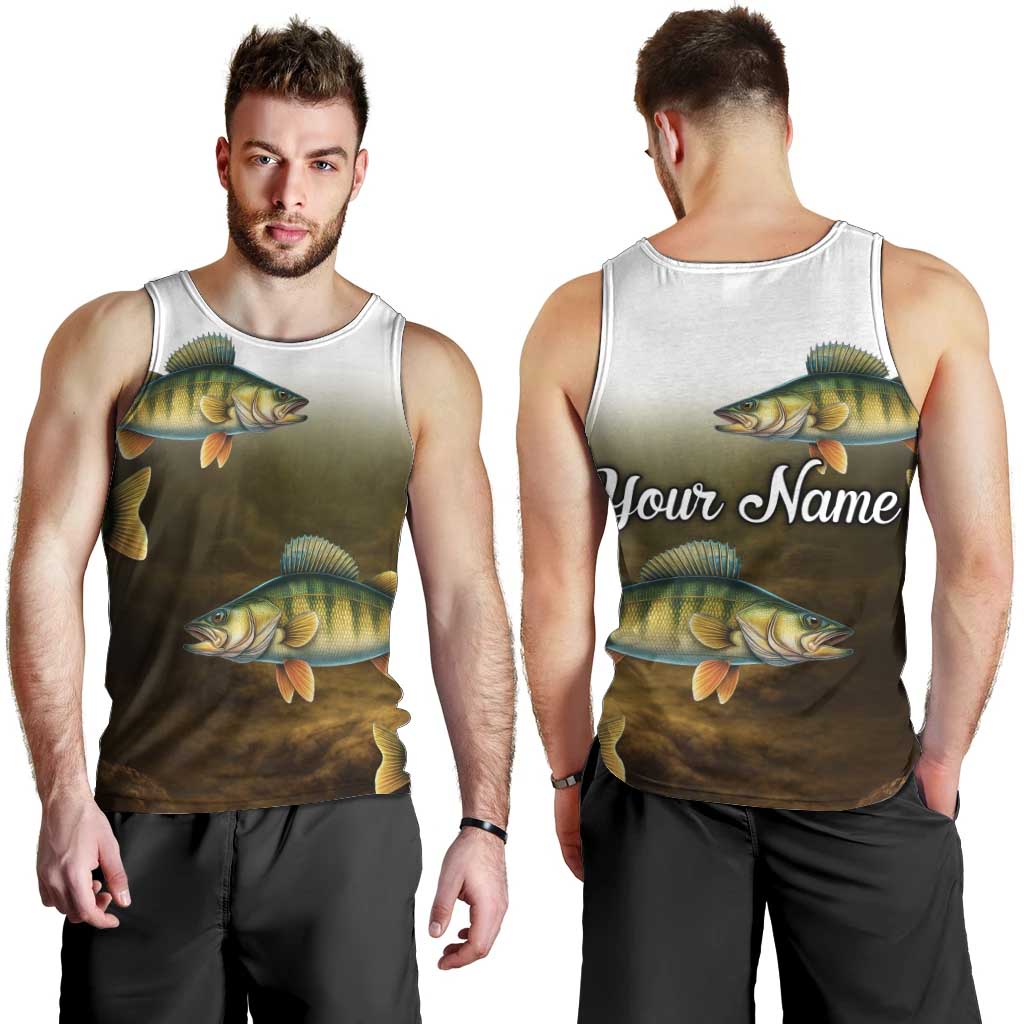 Walleye Fishing Yellow Scales Customize Name Men Tank Top Dark Gradient Water Background - Wonder Print Shop
