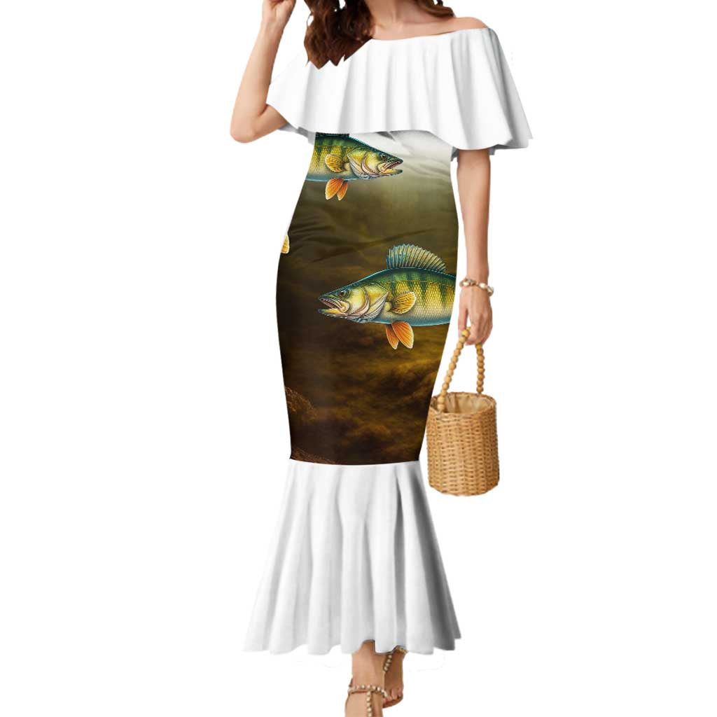 Walleye Fishing Yellow Scales Customize Name Mermaid Dress Dark Gradient Water Background - Wonder Print Shop
