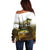 Walleye Fishing Yellow Scales Customize Name Off Shoulder Sweater Dark Gradient Water Background - Wonder Print Shop