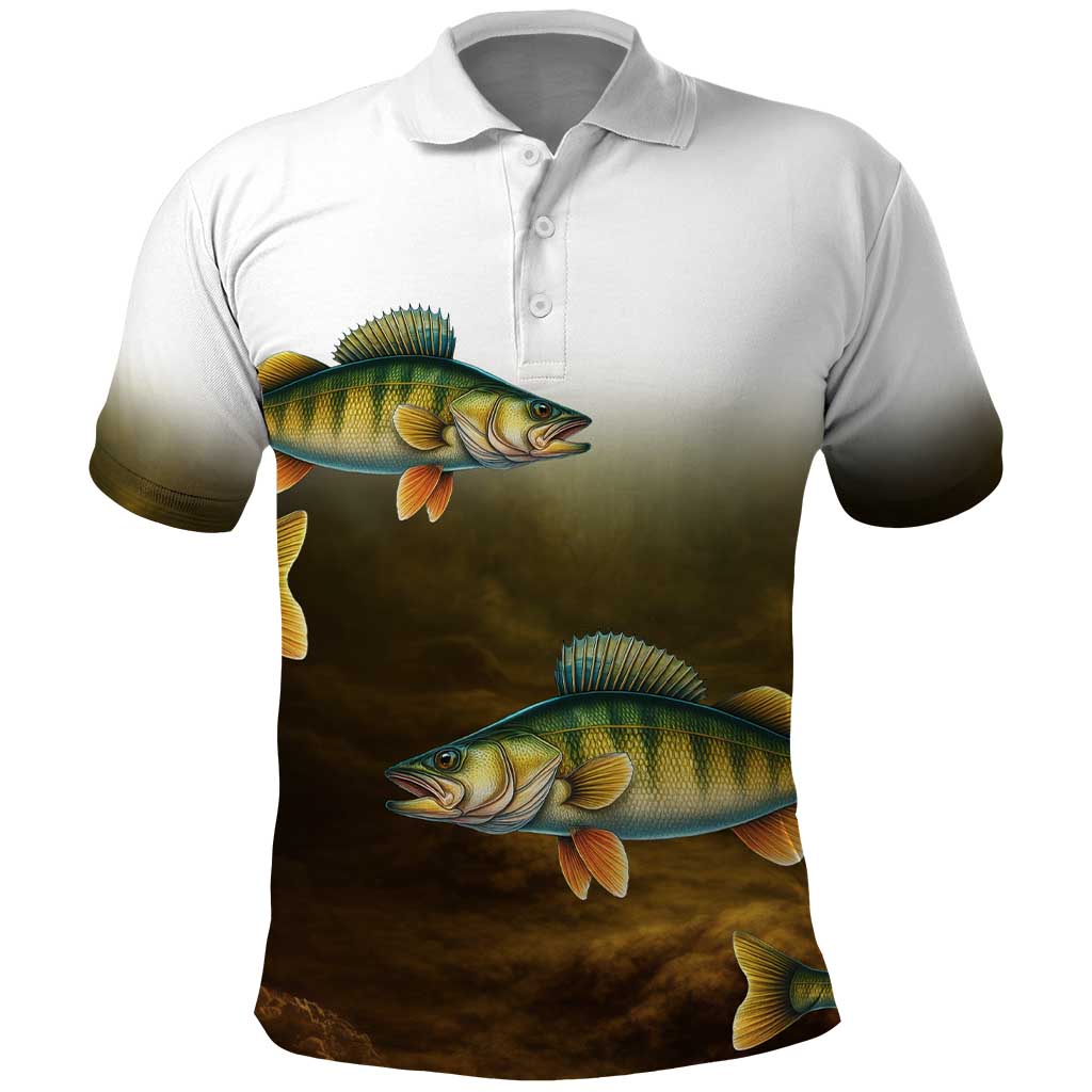 Walleye Fishing Yellow Scales Customize Name Polo Shirt Dark Gradient Water Background - Wonder Print Shop
