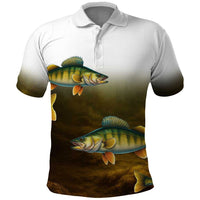 Walleye Fishing Yellow Scales Customize Name Polo Shirt Dark Gradient Water Background - Wonder Print Shop