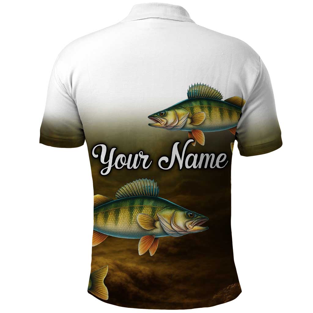 Walleye Fishing Yellow Scales Customize Name Polo Shirt Dark Gradient Water Background - Wonder Print Shop