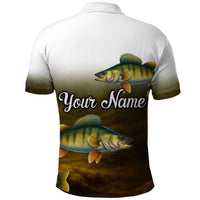 Walleye Fishing Yellow Scales Customize Name Polo Shirt Dark Gradient Water Background - Wonder Print Shop