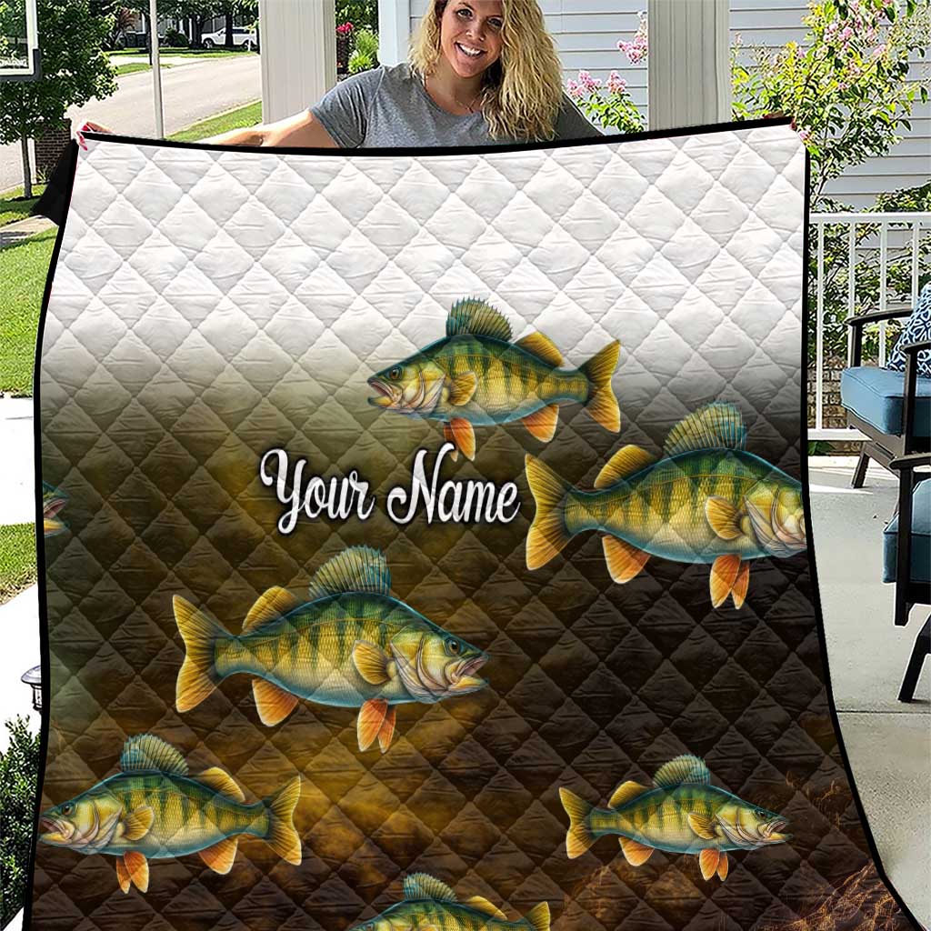 Walleye Fishing Yellow Scales Customize Name Quilt Dark Gradient Water Background - Wonder Print Shop
