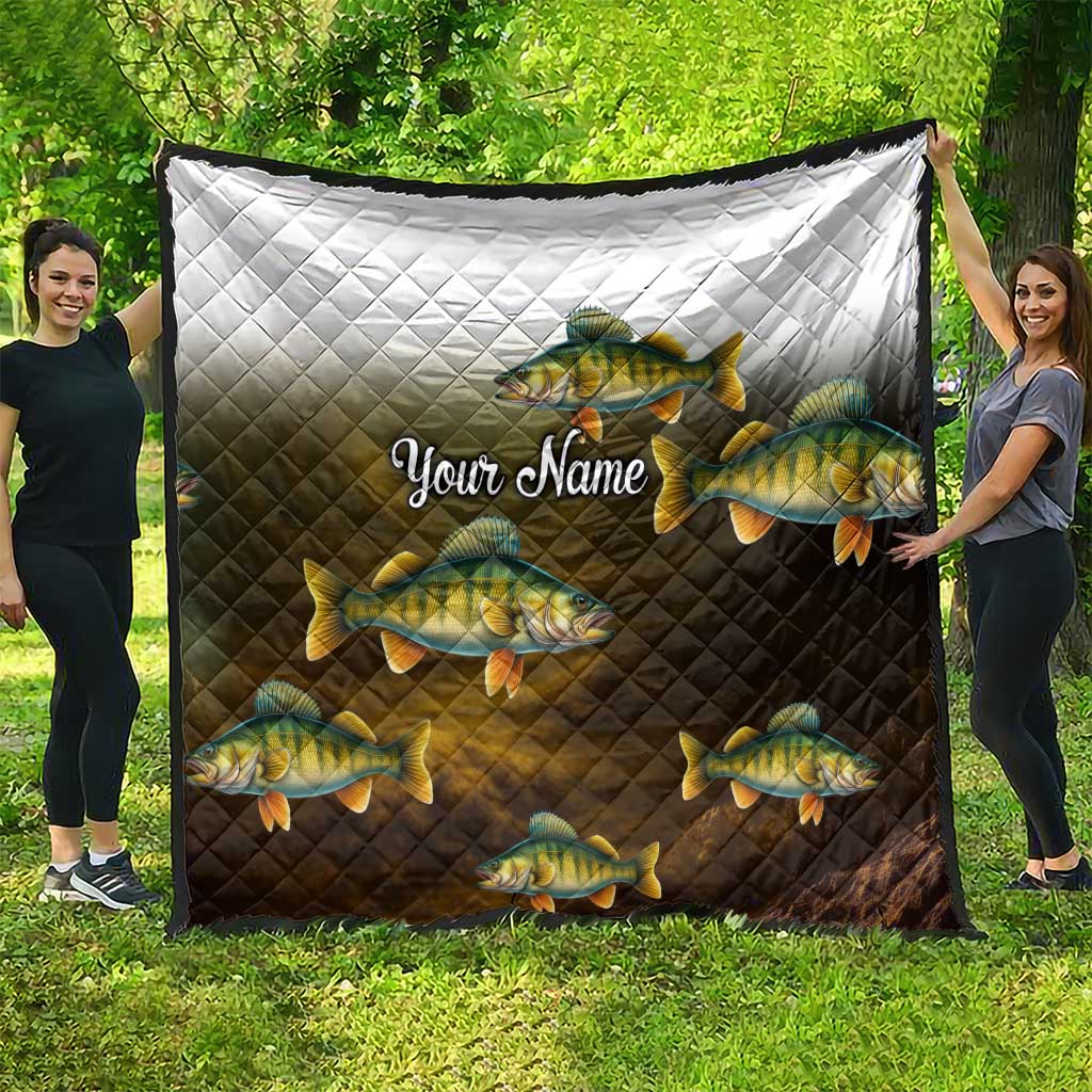 Walleye Fishing Yellow Scales Customize Name Quilt Dark Gradient Water Background - Wonder Print Shop