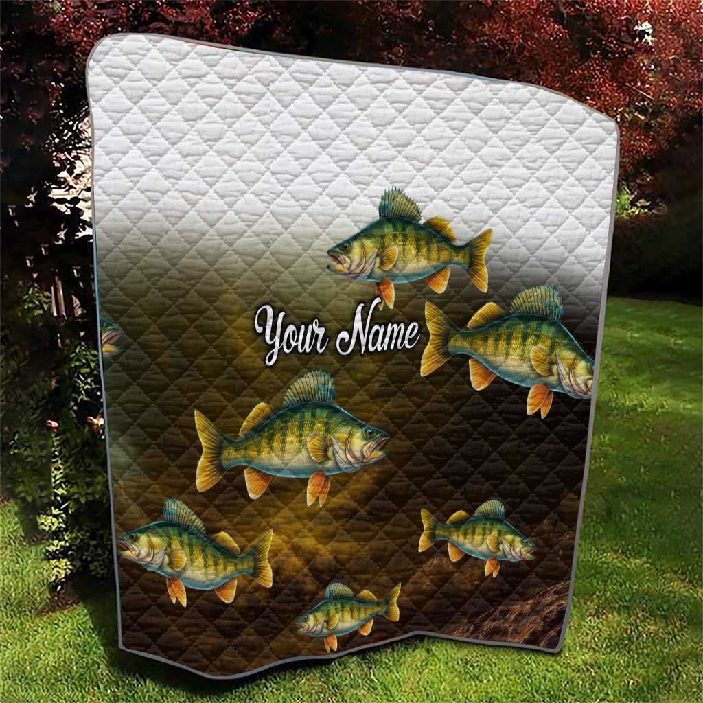 Walleye Fishing Yellow Scales Customize Name Quilt Dark Gradient Water Background - Wonder Print Shop