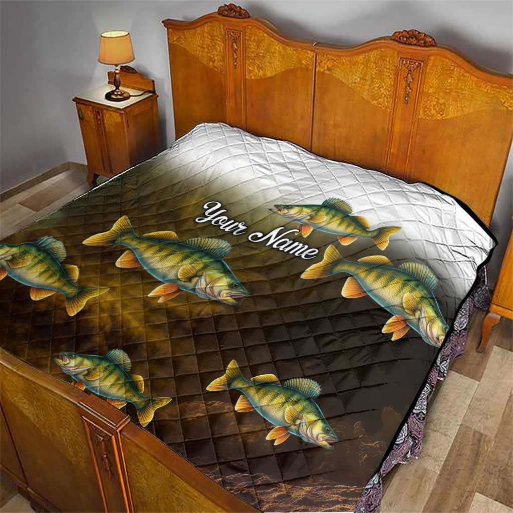 Walleye Fishing Yellow Scales Customize Name Quilt Dark Gradient Water Background - Wonder Print Shop