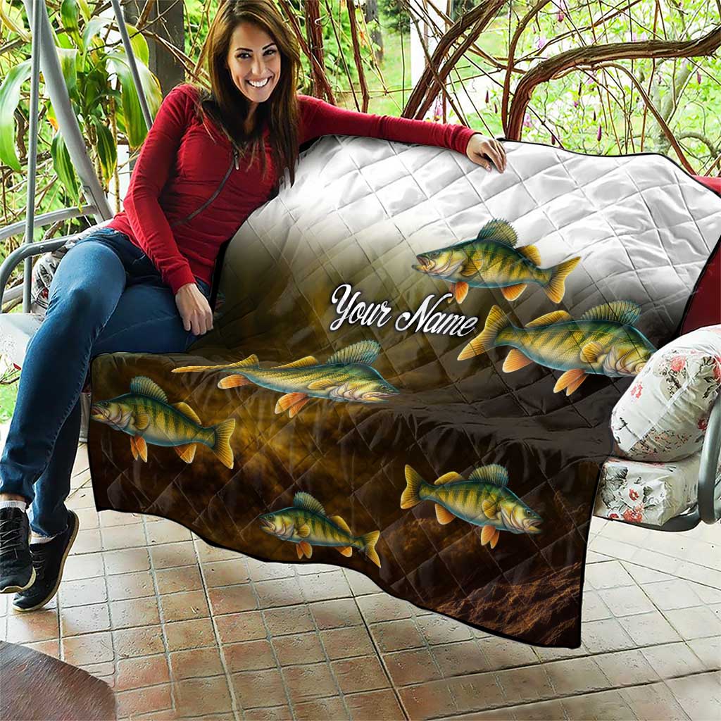 Walleye Fishing Yellow Scales Customize Name Quilt Dark Gradient Water Background - Wonder Print Shop