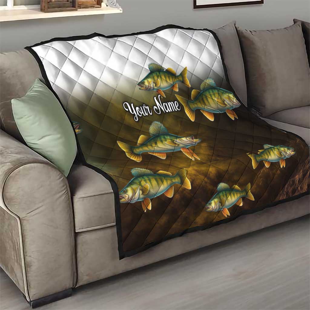 Walleye Fishing Yellow Scales Customize Name Quilt Dark Gradient Water Background - Wonder Print Shop