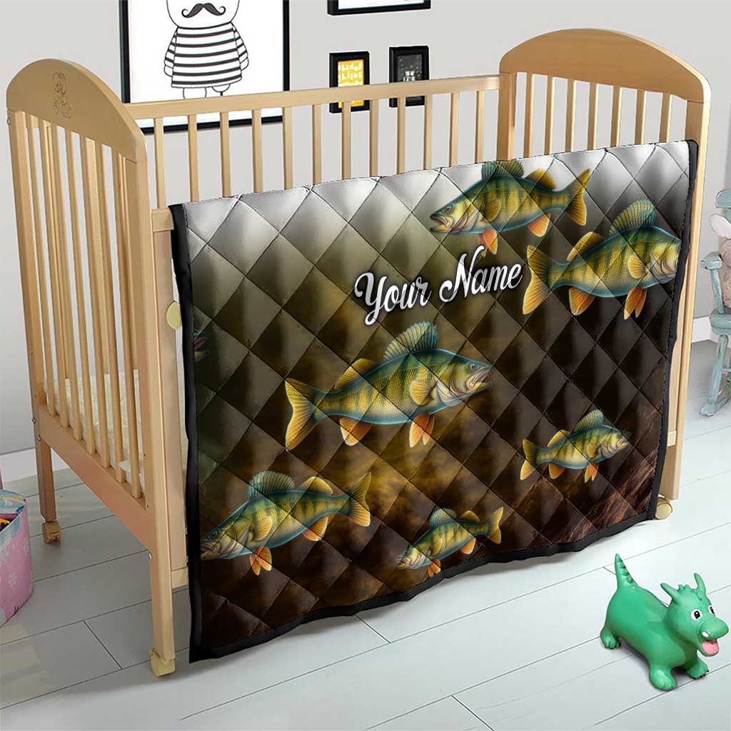 Walleye Fishing Yellow Scales Customize Name Quilt Dark Gradient Water Background - Wonder Print Shop