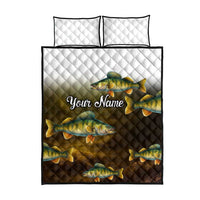 Walleye Fishing Yellow Scales Customize Name Quilt Bed Set Dark Gradient Water Background - Wonder Print Shop