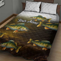 Walleye Fishing Yellow Scales Customize Name Quilt Bed Set Dark Gradient Water Background - Wonder Print Shop