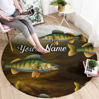 Walleye Fishing Yellow Scales Customize Name Round Carpet Dark Gradient Water Background - Wonder Print Shop