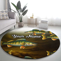 Walleye Fishing Yellow Scales Customize Name Round Carpet Dark Gradient Water Background - Wonder Print Shop