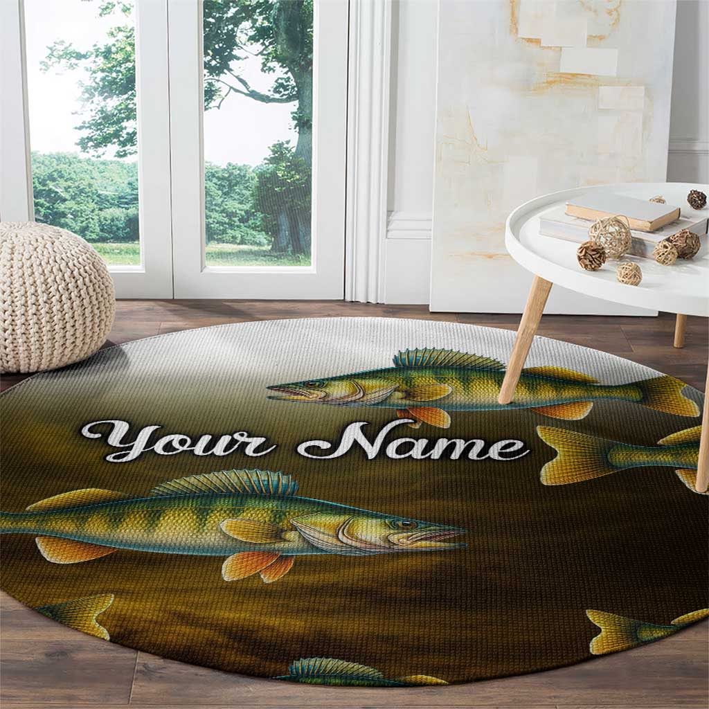 Walleye Fishing Yellow Scales Customize Name Round Carpet Dark Gradient Water Background - Wonder Print Shop