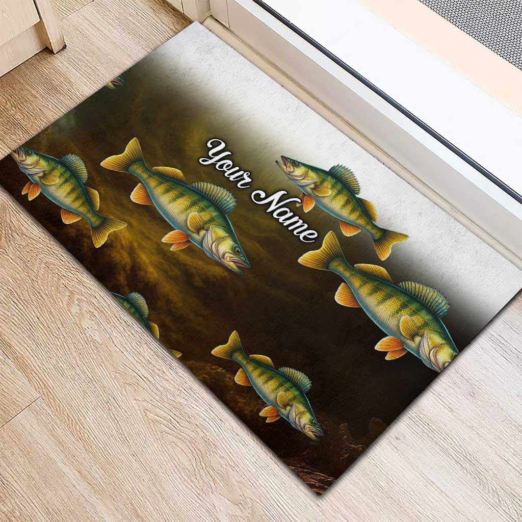 Walleye Fishing Yellow Scales Customize Name Rubber Doormat Dark Gradient Water Background - Wonder Print Shop