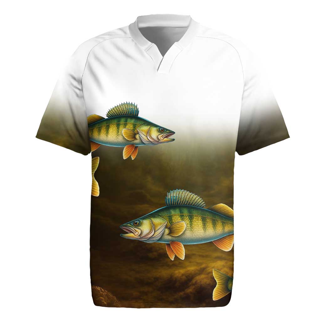 Walleye Fishing Yellow Scales Customize Name Rugby Jersey Dark Gradient Water Background - Wonder Print Shop