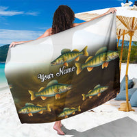 Walleye Fishing Yellow Scales Customize Name Sarong Dark Gradient Water Background - Wonder Print Shop