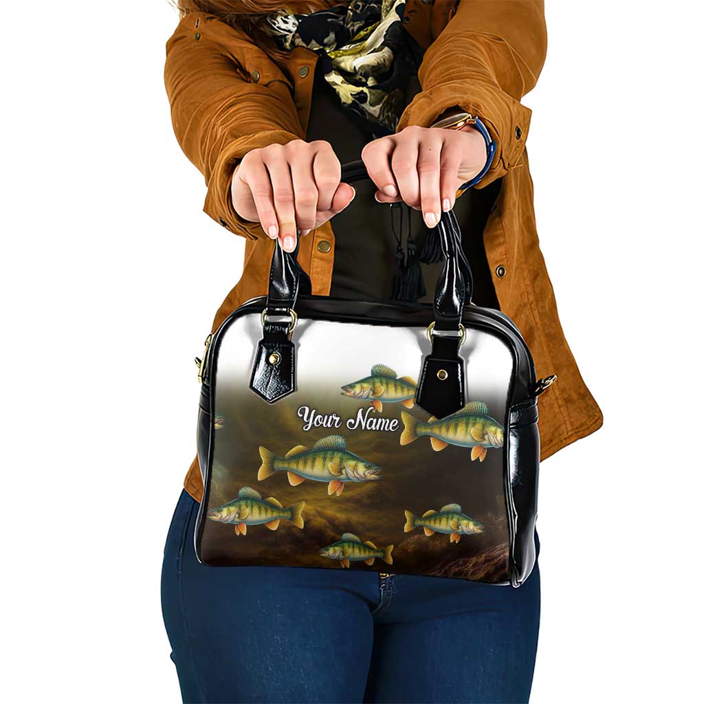 Walleye Fishing Yellow Scales Customize Name Shoulder Handbag Dark Gradient Water Background - Wonder Print Shop