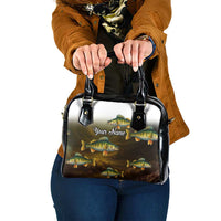 Walleye Fishing Yellow Scales Customize Name Shoulder Handbag Dark Gradient Water Background - Wonder Print Shop