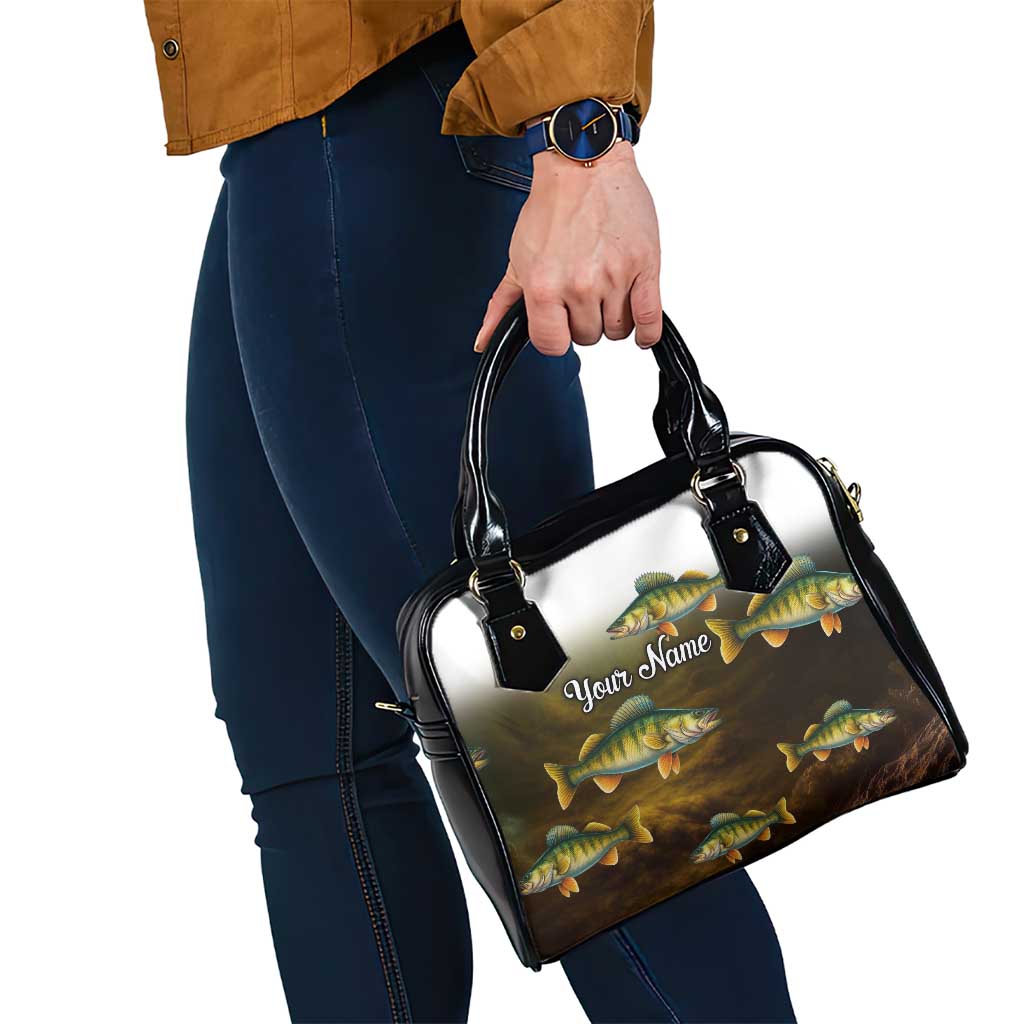 Walleye Fishing Yellow Scales Customize Name Shoulder Handbag Dark Gradient Water Background - Wonder Print Shop