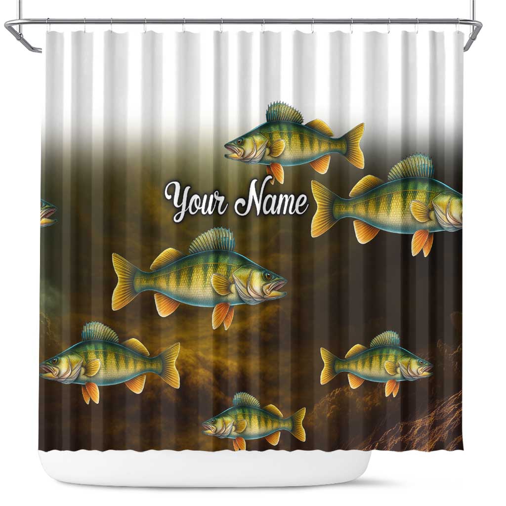 Walleye Fishing Yellow Scales Customize Name Shower Curtain Dark Gradient Water Background - Wonder Print Shop