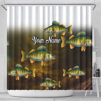 Walleye Fishing Yellow Scales Customize Name Shower Curtain Dark Gradient Water Background - Wonder Print Shop