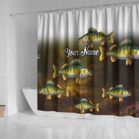 Walleye Fishing Yellow Scales Customize Name Shower Curtain Dark Gradient Water Background - Wonder Print Shop