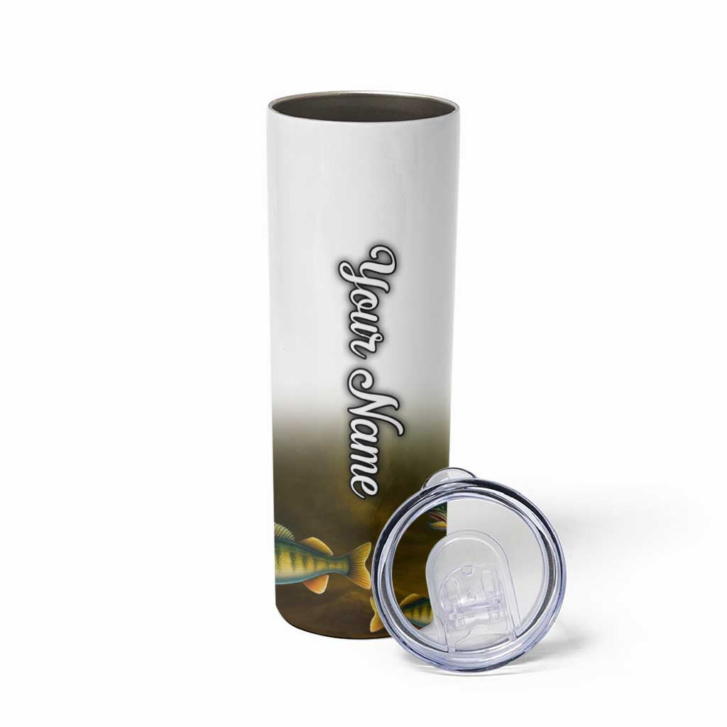 Walleye Fishing Yellow Scales Customize Name Skinny Tumbler Dark Gradient Water Background - Wonder Print Shop