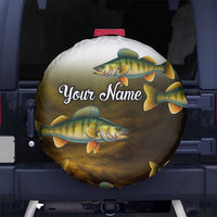 Walleye Fishing Yellow Scales Customize Name Spare Tire Cover Dark Gradient Water Background - Wonder Print Shop