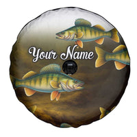 Walleye Fishing Yellow Scales Customize Name Spare Tire Cover Dark Gradient Water Background - Wonder Print Shop