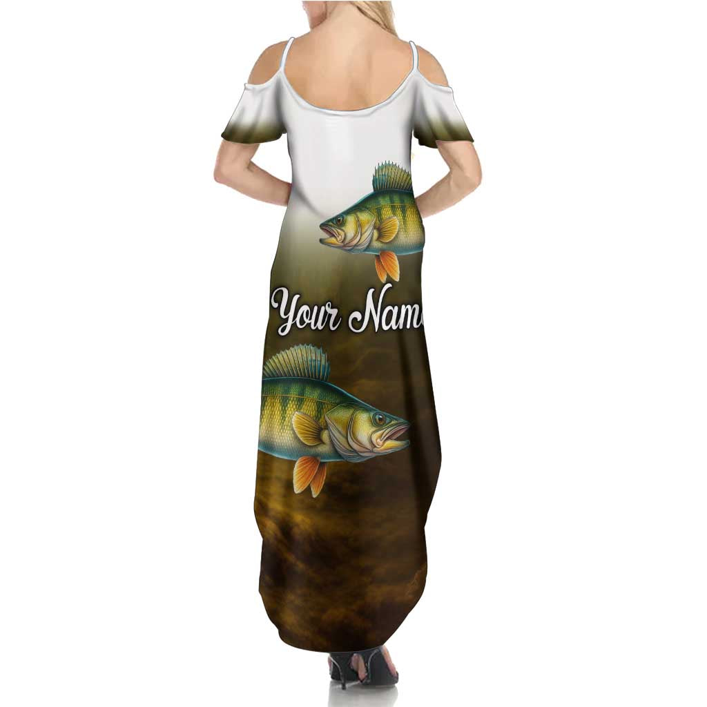 Walleye Fishing Yellow Scales Customize Name Summer Maxi Dress Dark Gradient Water Background - Wonder Print Shop