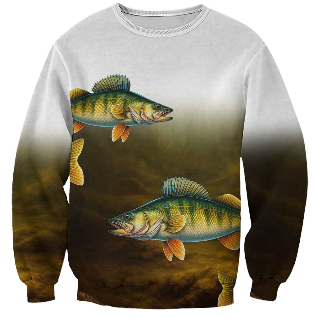 Walleye Fishing Yellow Scales Customize Name Sweatshirt Dark Gradient Water Background - Wonder Print Shop