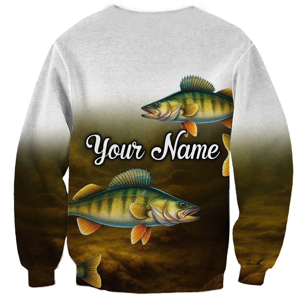 Walleye Fishing Yellow Scales Customize Name Sweatshirt Dark Gradient Water Background - Wonder Print Shop