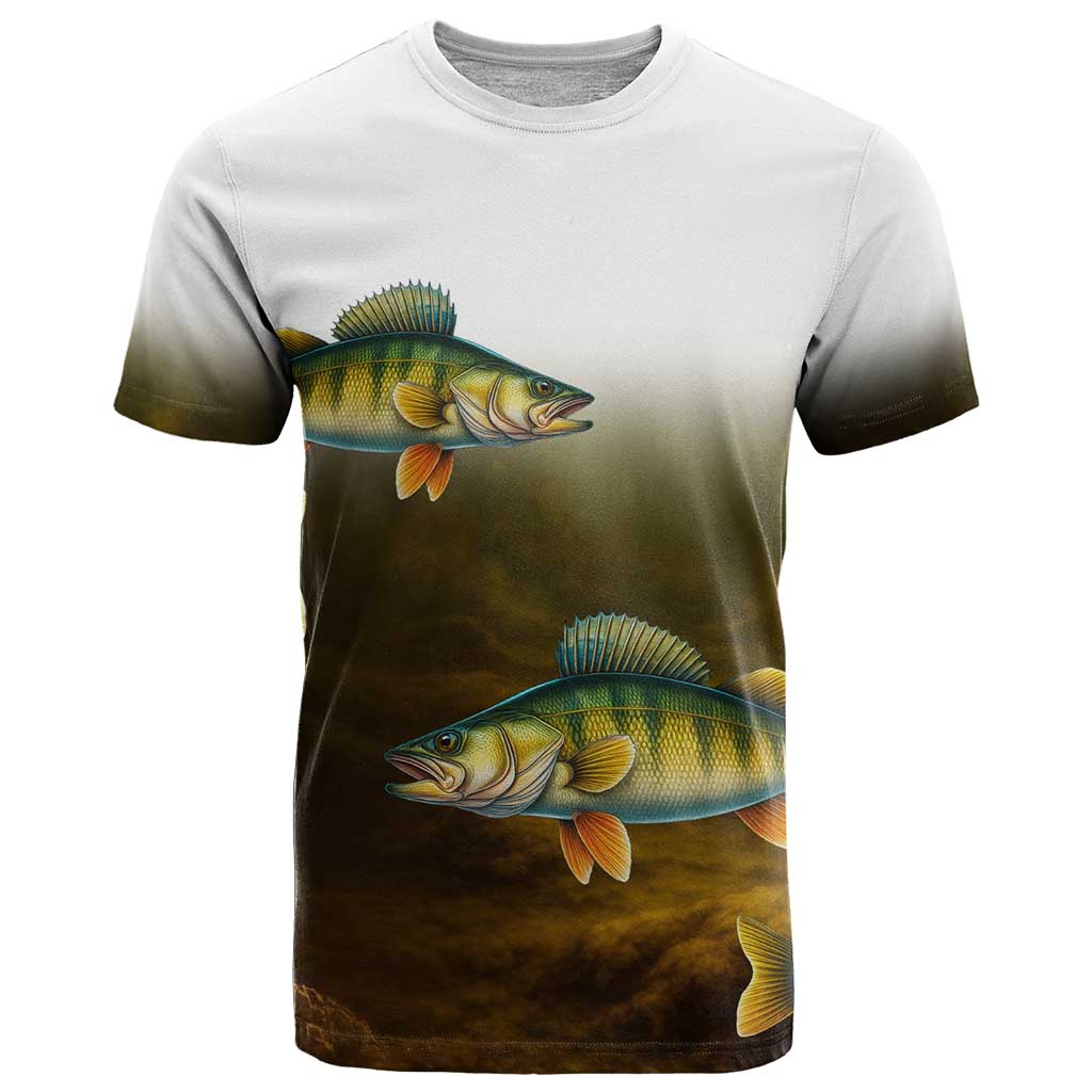 Walleye Fishing Yellow Scales Customize Name T Shirt Dark Gradient Water Background - Wonder Print Shop