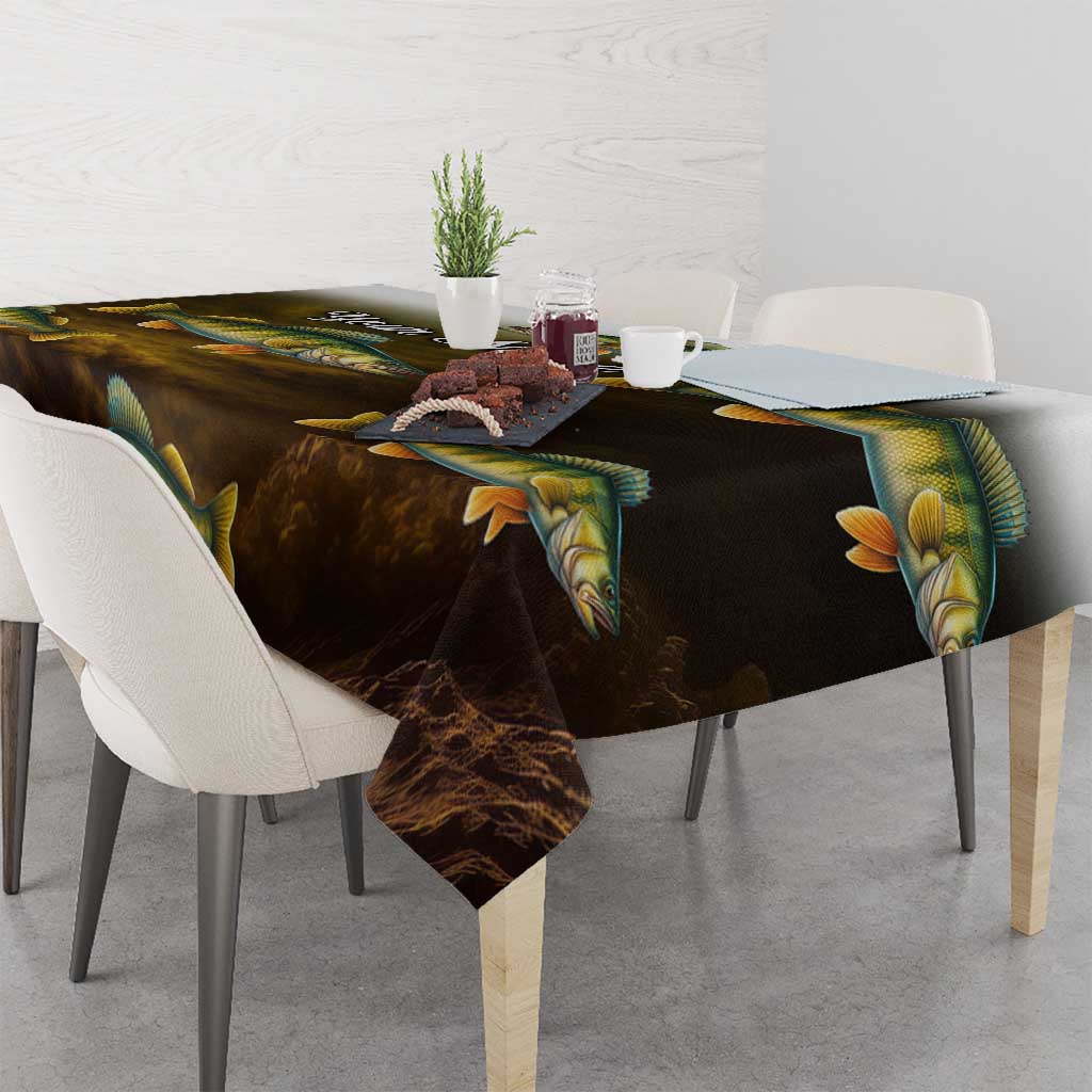Walleye Fishing Yellow Scales Customize Name Tablecloth Dark Gradient Water Background - Wonder Print Shop