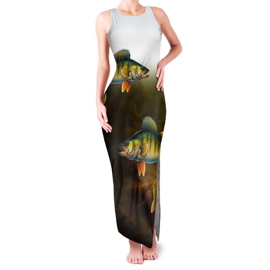 Walleye Fishing Yellow Scales Customize Name Tank Maxi Dress Dark Gradient Water Background - Wonder Print Shop