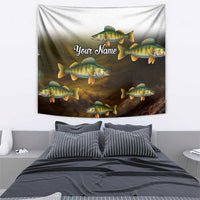 Walleye Fishing Yellow Scales Customize Name Tapestry Dark Gradient Water Background - Wonder Print Shop